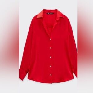 Zara Red Button Down Blouse